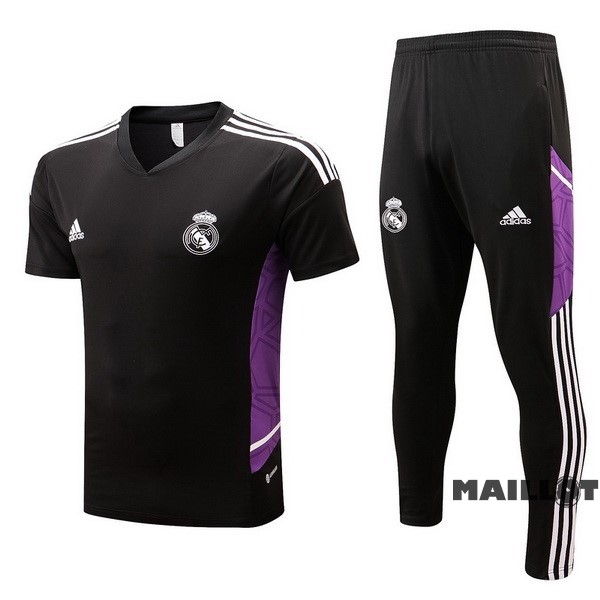 Foot Maillot Pas Cher Entrainement Ensemble Complet Enfant Real Madrid 2022 2023 Noir Purpura Blanc