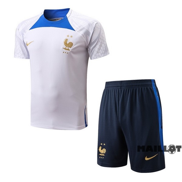 Foot Maillot Pas Cher Entrainement Ensemble Complet France 2022 Blanc Bleu