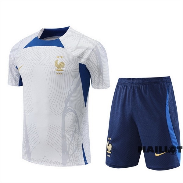 Foot Maillot Pas Cher Entrainement Ensemble Complet France 2022 Blanc II Bleu