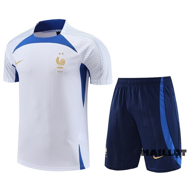 Foot Maillot Pas Cher Entrainement Ensemble Complet France 2023 Blanc Bleu