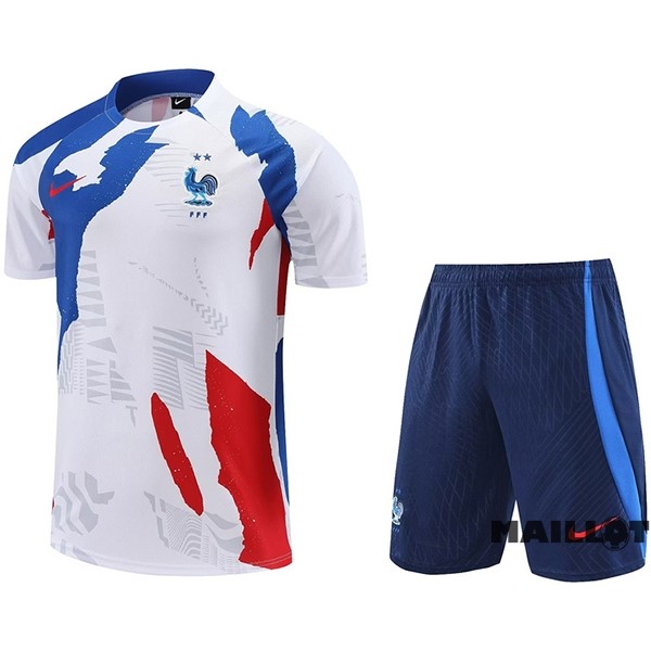 Foot Maillot Pas Cher Entrainement Ensemble Complet France 2023 Blanc Bleu Rouge