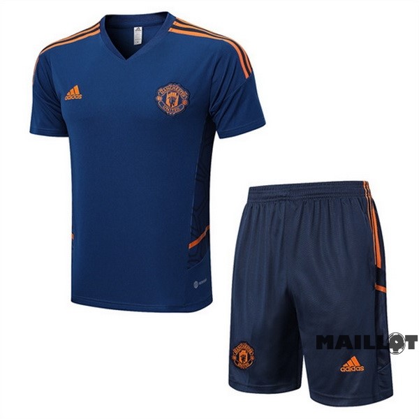 Foot Maillot Pas Cher Entrainement Ensemble Complet Manchester United 2022 2023 Bleu Orange