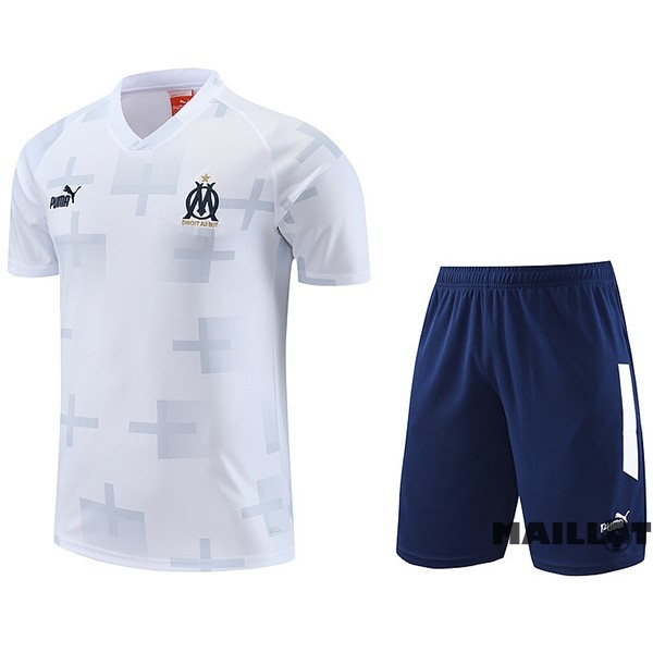 Foot Maillot Pas Cher Entrainement Ensemble Complet Marsella 2023 2024 Blanc Bleu