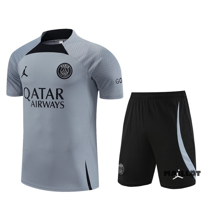 Foot Maillot Pas Cher Entrainement Ensemble Complet Paris Saint Germain 2023 2024 Gris Noir