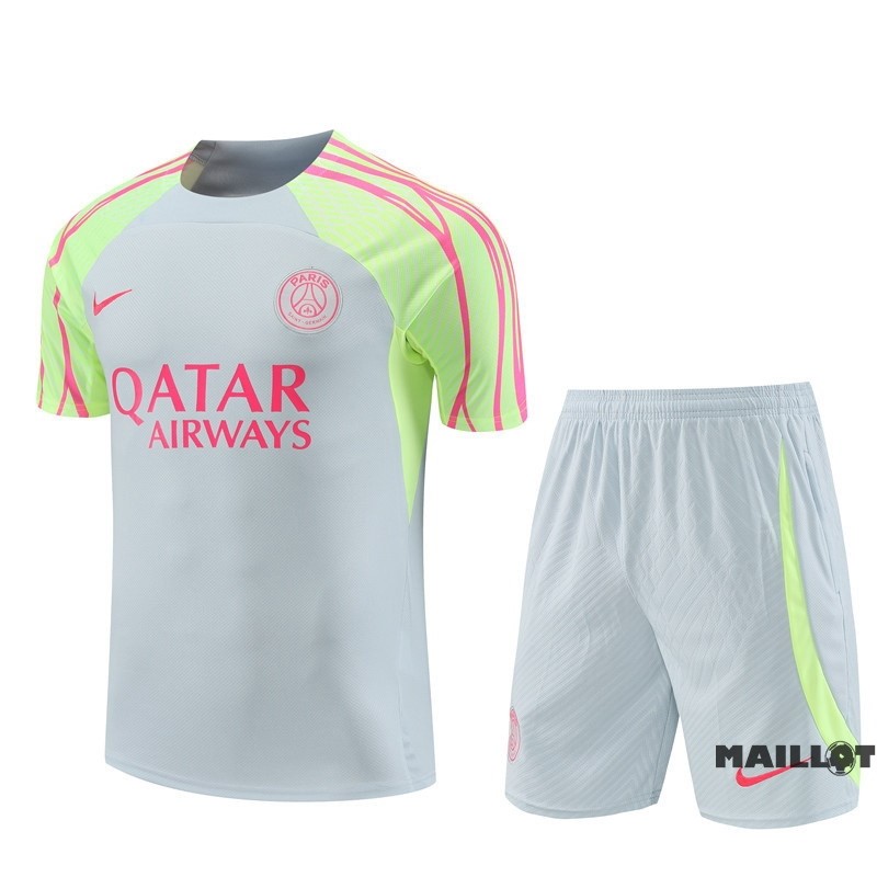 Foot Maillot Pas Cher Entrainement Ensemble Complet Paris Saint Germain 2023 2024 Gris Vert