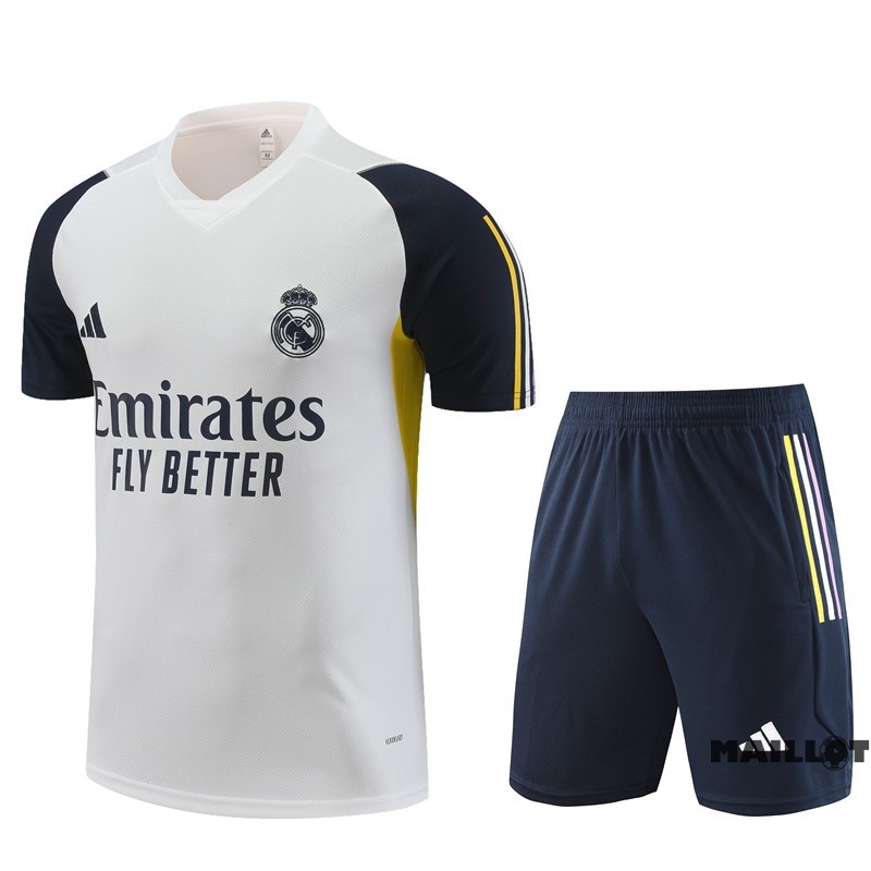 Foot Maillot Pas Cher Entrainement Ensemble Complet Real Madrid 2023 2024 Blanc I Bleu Marine