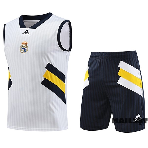 Foot Maillot Pas Cher Entrainement Ensemble Complet Real Madrid 2023 2024 Blanc Jaune