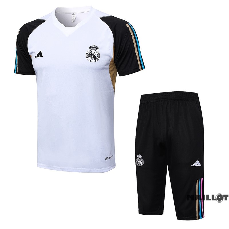 Foot Maillot Pas Cher Entrainement Ensemble Complet Real Madrid 2023 2024 Blanc Jaune Noir