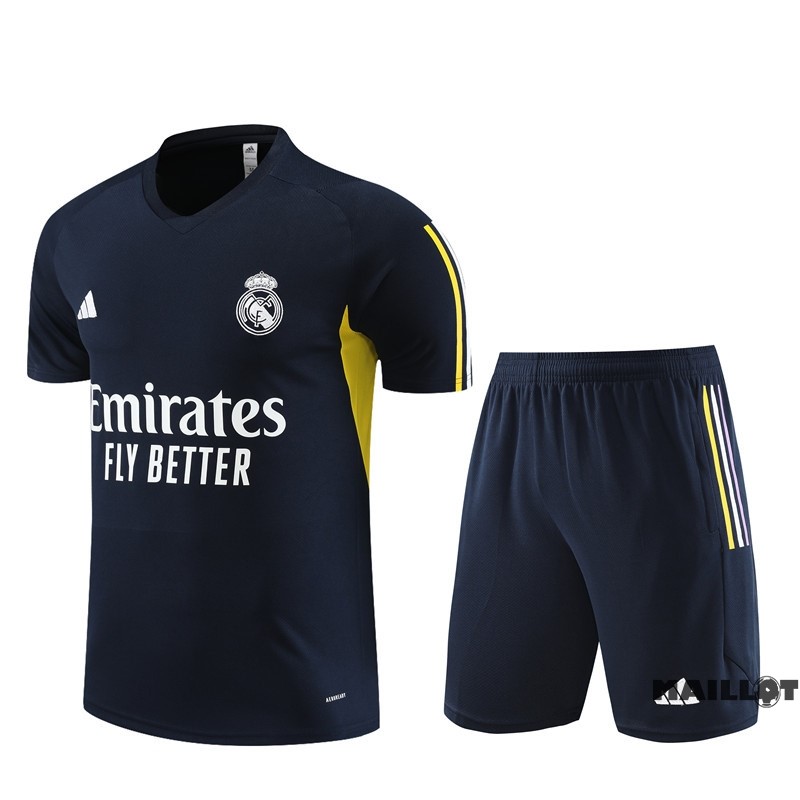 Foot Maillot Pas Cher Entrainement Ensemble Complet Real Madrid 2023 2024 Bleu Marine Jaune