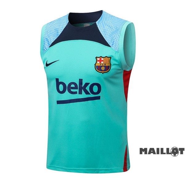 Foot Maillot Pas Cher Entrainement Sans Manches Barcelona 2022 2023 Vert Bleu