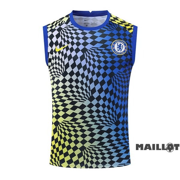 Foot Maillot Pas Cher Entrainement Sans Manches Chelsea 2022 2023 Bleu Jaune