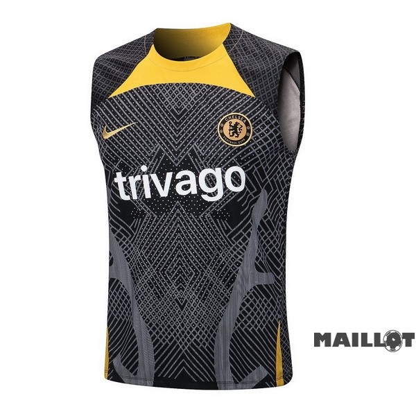 Foot Maillot Pas Cher Entrainement Sans Manches Chelsea 2022 2023 Noir Jaune