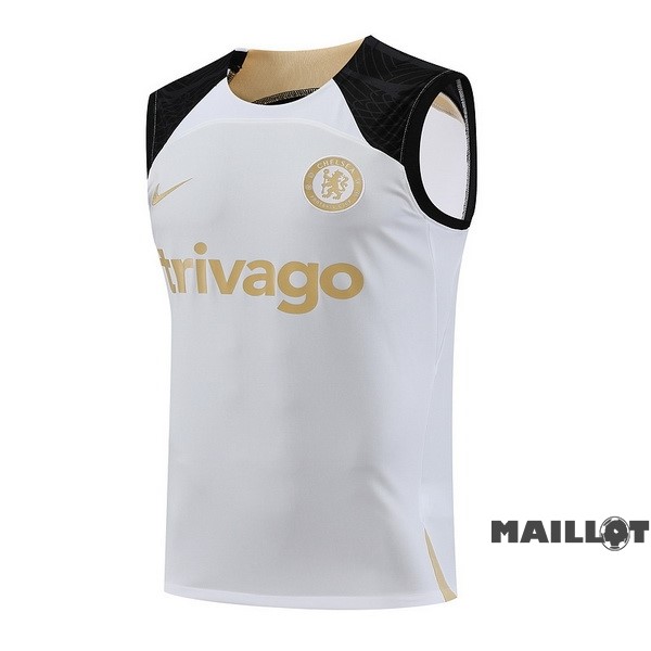 Foot Maillot Pas Cher Entrainement Sans Manches Chelsea 2023 2024 Blanc I Noir