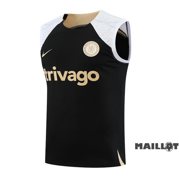 Foot Maillot Pas Cher Entrainement Sans Manches Chelsea 2023 2024 Noir Blanc