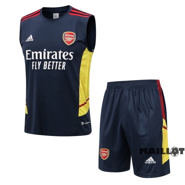 Foot Maillot Pas Cher Entrainement Sans Manches Ensemble Complet Arsenal 2022 2023 Bleu Marine Jaune