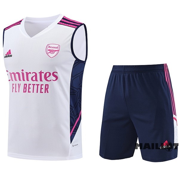 Foot Maillot Pas Cher Entrainement Sans Manches Ensemble Complet Arsenal 2023 2024 Blanc Rose Bleu