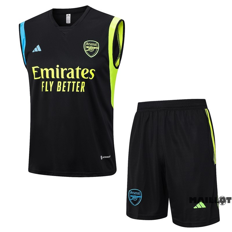 Foot Maillot Pas Cher Entrainement Sans Manches Ensemble Complet Arsenal 2023 2024 Noir I Vert