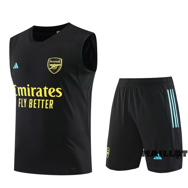 Foot Maillot Pas Cher Entrainement Sans Manches Ensemble Complet Arsenal 2023 2024 Noir Jaune