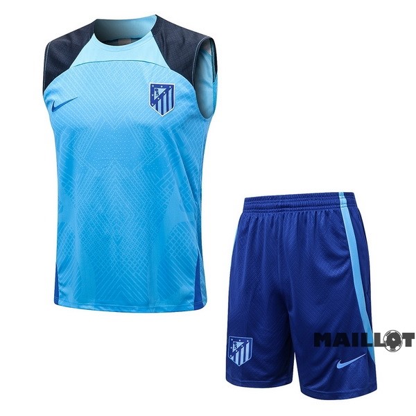 Foot Maillot Pas Cher Entrainement Sans Manches Ensemble Complet Atlético Madrid 2022 2023 Bleu