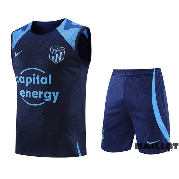 Foot Maillot Pas Cher Entrainement Sans Manches Ensemble Complet Atlético Madrid 2022 2023 Bleu Marine