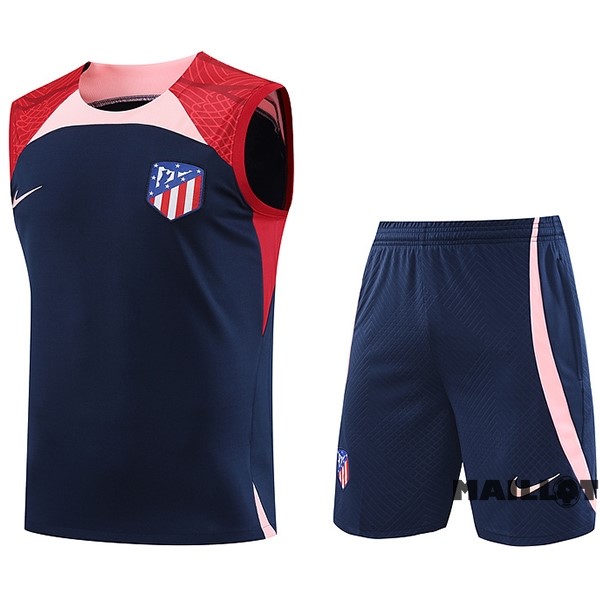 Foot Maillot Pas Cher Entrainement Sans Manches Ensemble Complet Atlético Madrid 2023 2024 Bleu Rouge