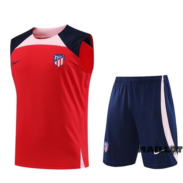 Foot Maillot Pas Cher Entrainement Sans Manches Ensemble Complet Atlético Madrid 2023 2024 Rouge Bleu