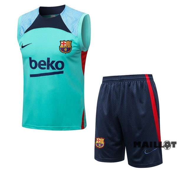 Foot Maillot Pas Cher Entrainement Sans Manches Ensemble Complet Barcelona 2022 2023 Bleu Vert