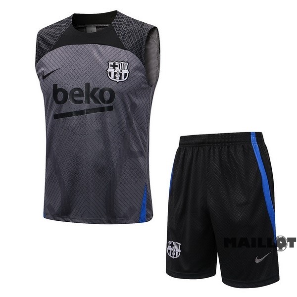 Foot Maillot Pas Cher Entrainement Sans Manches Ensemble Complet Barcelona 2022 2023 Gris Noir