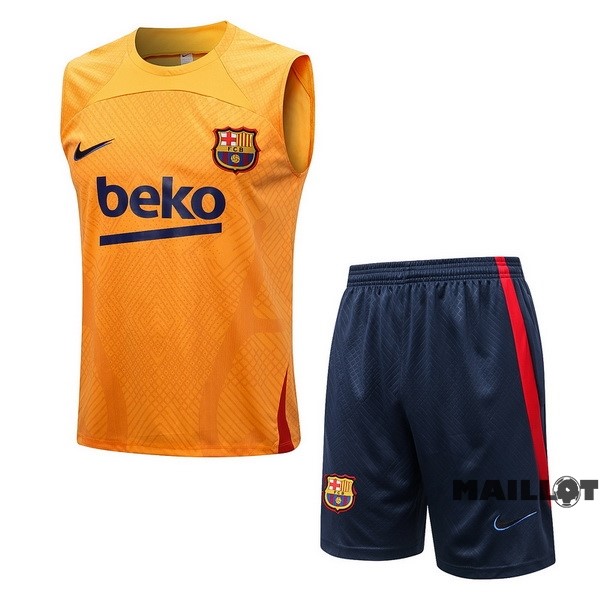 Foot Maillot Pas Cher Entrainement Sans Manches Ensemble Complet Barcelona 2022 2023 Orange Bleu