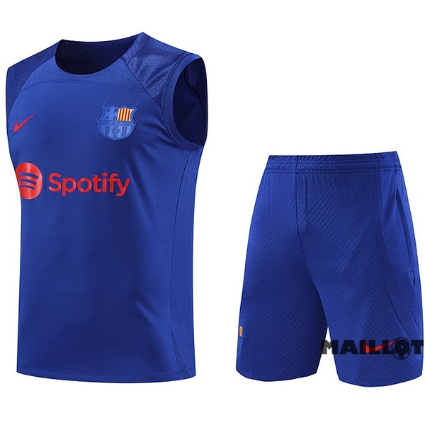 Foot Maillot Pas Cher Entrainement Sans Manches Ensemble Complet Barcelona 2023 2024 Bleu