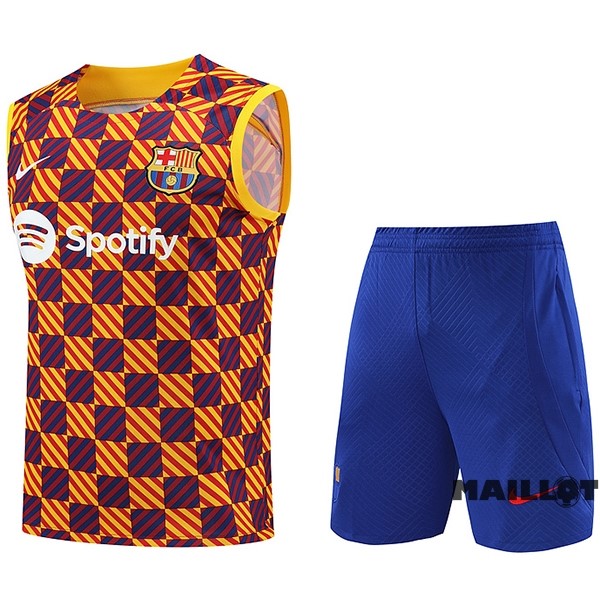 Foot Maillot Pas Cher Entrainement Sans Manches Ensemble Complet Barcelona 2023 2024 Orange Bleu