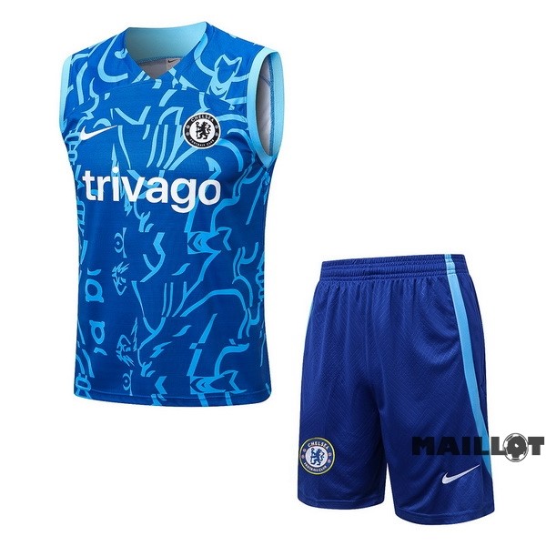 Foot Maillot Pas Cher Entrainement Sans Manches Ensemble Complet Chelsea 2022 2023 Bleu