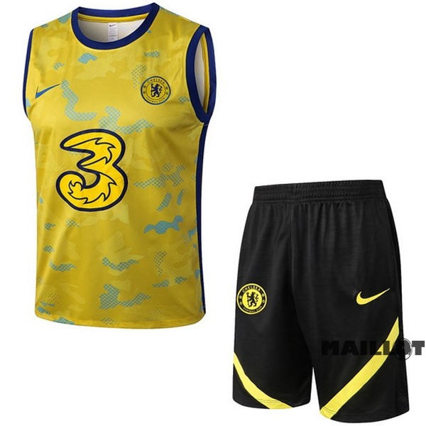 Foot Maillot Pas Cher Entrainement Sans Manches Ensemble Complet Chelsea 2022 2023 Jaune Noir