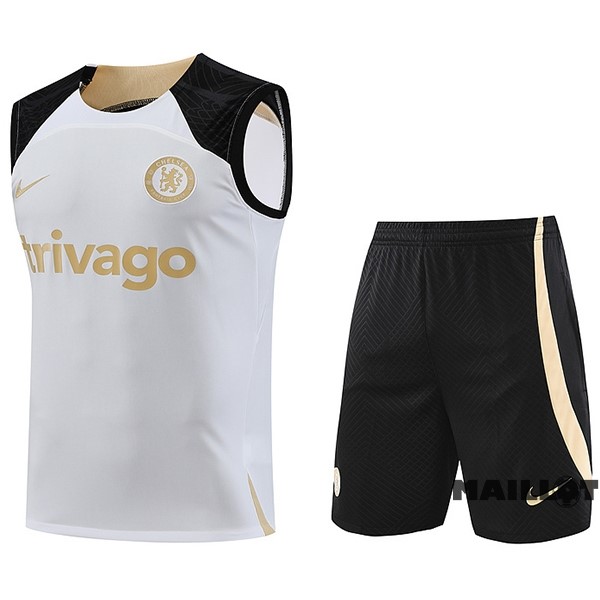 Foot Maillot Pas Cher Entrainement Sans Manches Ensemble Complet Chelsea 2023 2024 Blanc I Noir