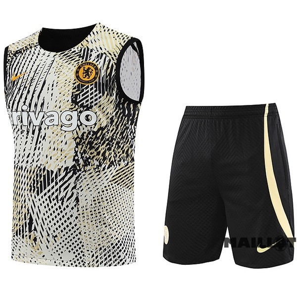 Foot Maillot Pas Cher Entrainement Sans Manches Ensemble Complet Chelsea 2023 2024 Jaune Noir