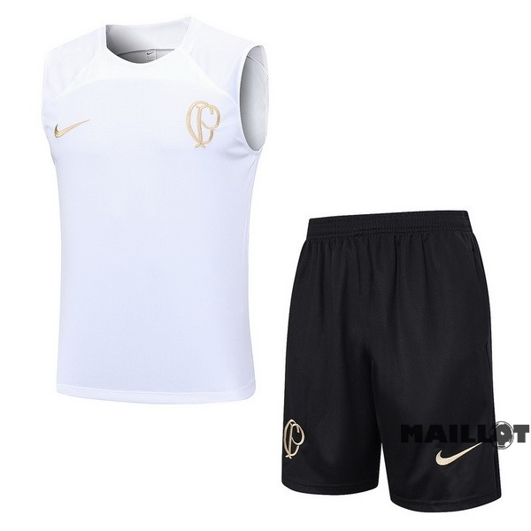 Foot Maillot Pas Cher Entrainement Sans Manches Ensemble Complet Corinthians Paulista 2023 2024 Blanc Noir