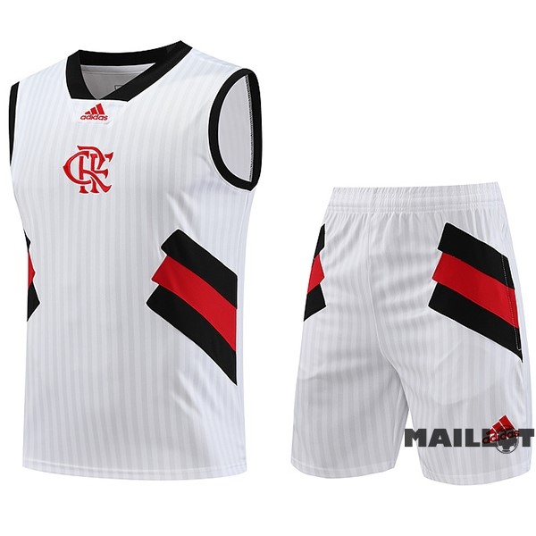 Foot Maillot Pas Cher Entrainement Sans Manches Ensemble Complet Flamengo 2023 2024 Blanc Noir