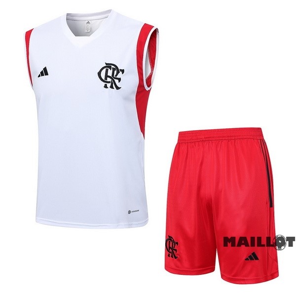 Foot Maillot Pas Cher Entrainement Sans Manches Ensemble Complet Flamengo 2023 2024 Blanc Rouge