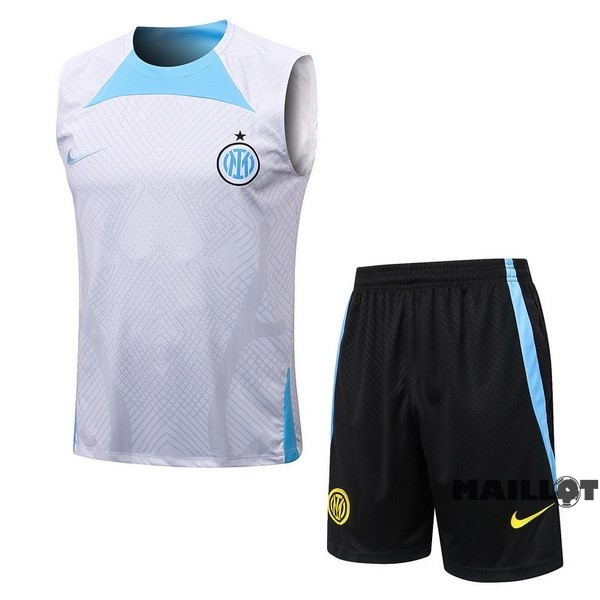 Foot Maillot Pas Cher Entrainement Sans Manches Ensemble Complet Inter Milán 2022 2023 Blanc Bleu