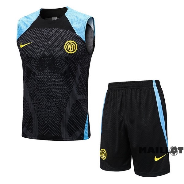 Foot Maillot Pas Cher Entrainement Sans Manches Ensemble Complet Inter Milán 2022 2023 Noir Bleu