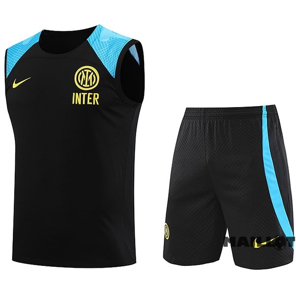 Foot Maillot Pas Cher Entrainement Sans Manches Ensemble Complet Inter Milán 2023 2024 Noir Bleu