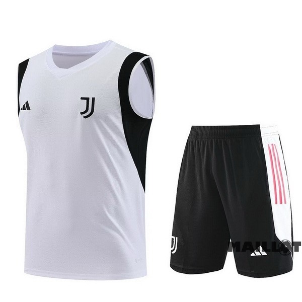 Foot Maillot Pas Cher Entrainement Sans Manches Ensemble Complet Juventus 2023 2024 Blanc Noir