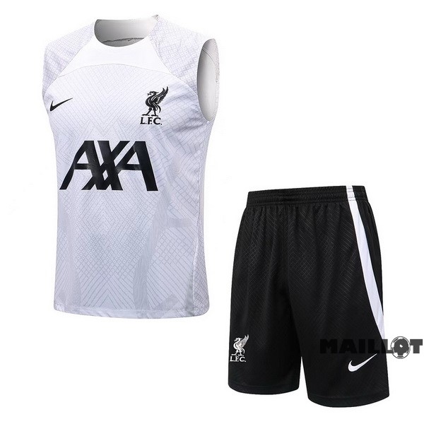 Foot Maillot Pas Cher Entrainement Sans Manches Ensemble Complet Liverpool 2022 2023 Blanc Gris Noir