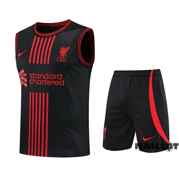 Foot Maillot Pas Cher Entrainement Sans Manches Ensemble Complet Liverpool 2022 2023 Noir II Rouge