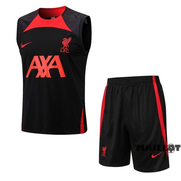 Foot Maillot Pas Cher Entrainement Sans Manches Ensemble Complet Liverpool 2022 2023 Noir I Rouge