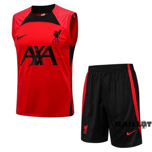 Foot Maillot Pas Cher Entrainement Sans Manches Ensemble Complet Liverpool 2022 2023 Rouge Noir