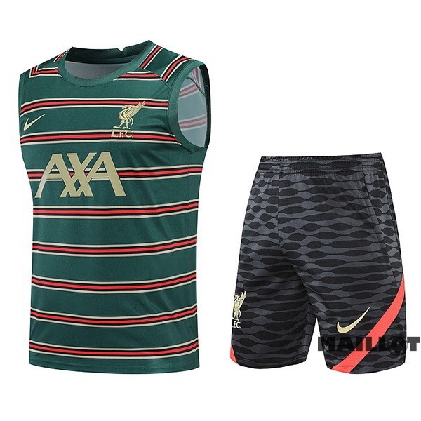 Foot Maillot Pas Cher Entrainement Sans Manches Ensemble Complet Liverpool 2022 2023 Vert Noir