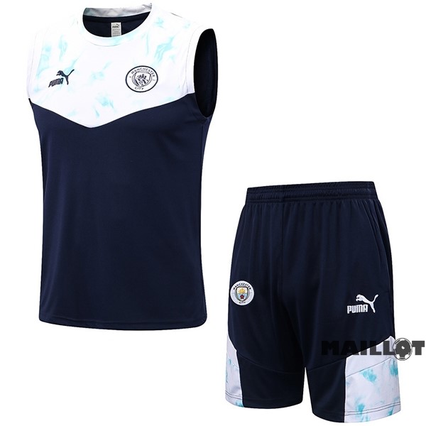 Foot Maillot Pas Cher Entrainement Sans Manches Ensemble Complet Manchester City 2022 2023 Bleu Blanc