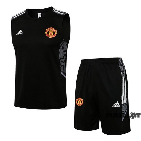 Foot Maillot Pas Cher Entrainement Sans Manches Ensemble Complet Manchester United 2022 2023 Noir