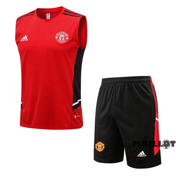 Foot Maillot Pas Cher Entrainement Sans Manches Ensemble Complet Manchester United 2022 2023 Rouge III Noir